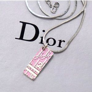 💯AUTH DIOR TROTTER GIRLY NECKLACE PINK SILVER EUC